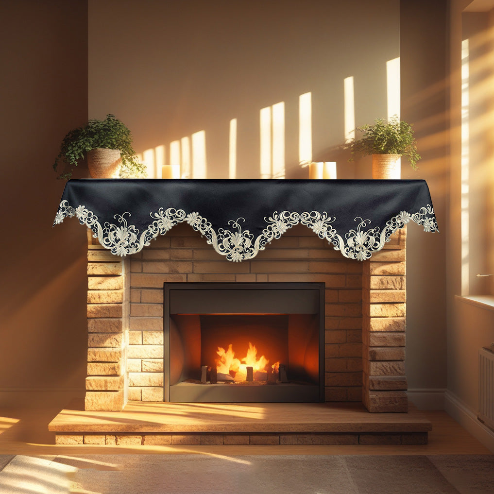 Golden Night – Black Gold Mantel Scarf, Chantelle Collection Elegant Decorative Home Décor 18*90 Inch