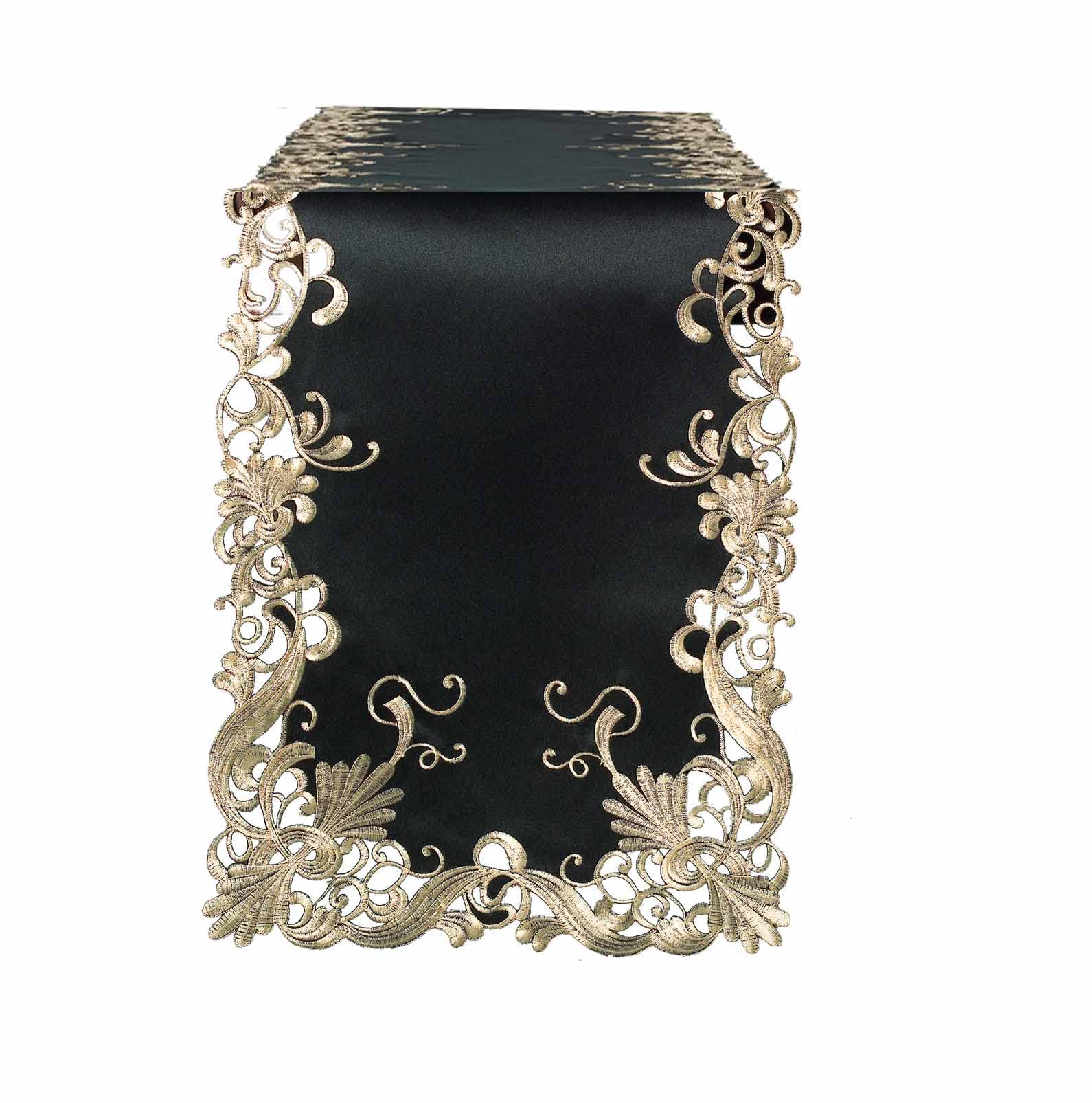 Golden Night – Black Gold Table Runner, Chantelle Collection Decorative Home Accent 14*108 inch