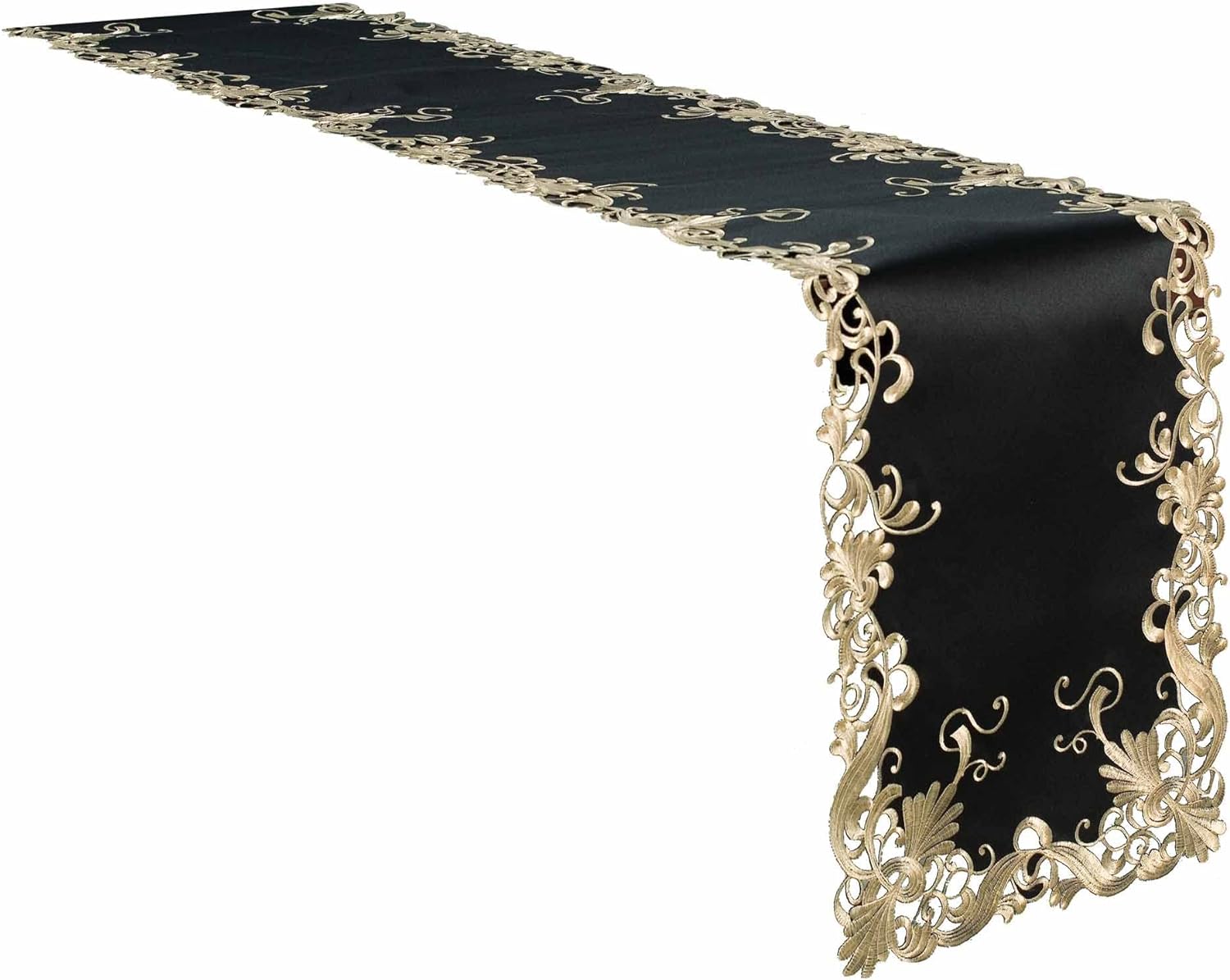 Golden Night – Black Gold Table Runner, Chantelle Collection Decorative Home Accent 14*108 inch