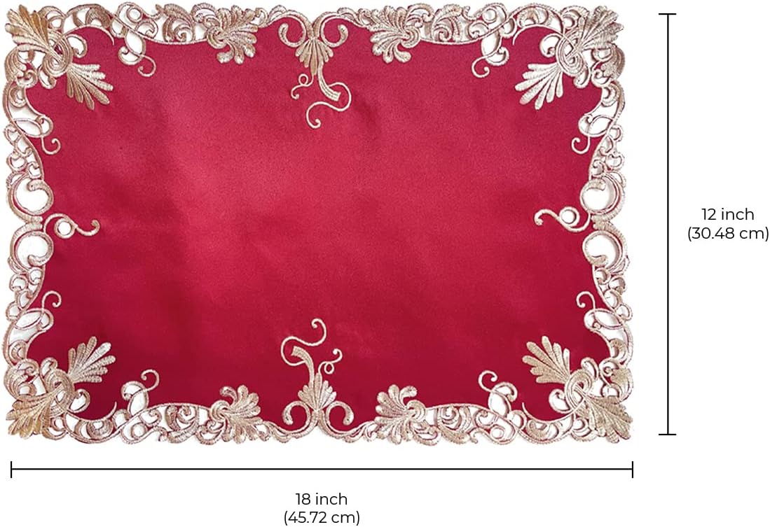 Burgundy Charm – Burgundy Gold Table Placemats, Chantelle Collection Artistic Dining Décor 12*18 inch