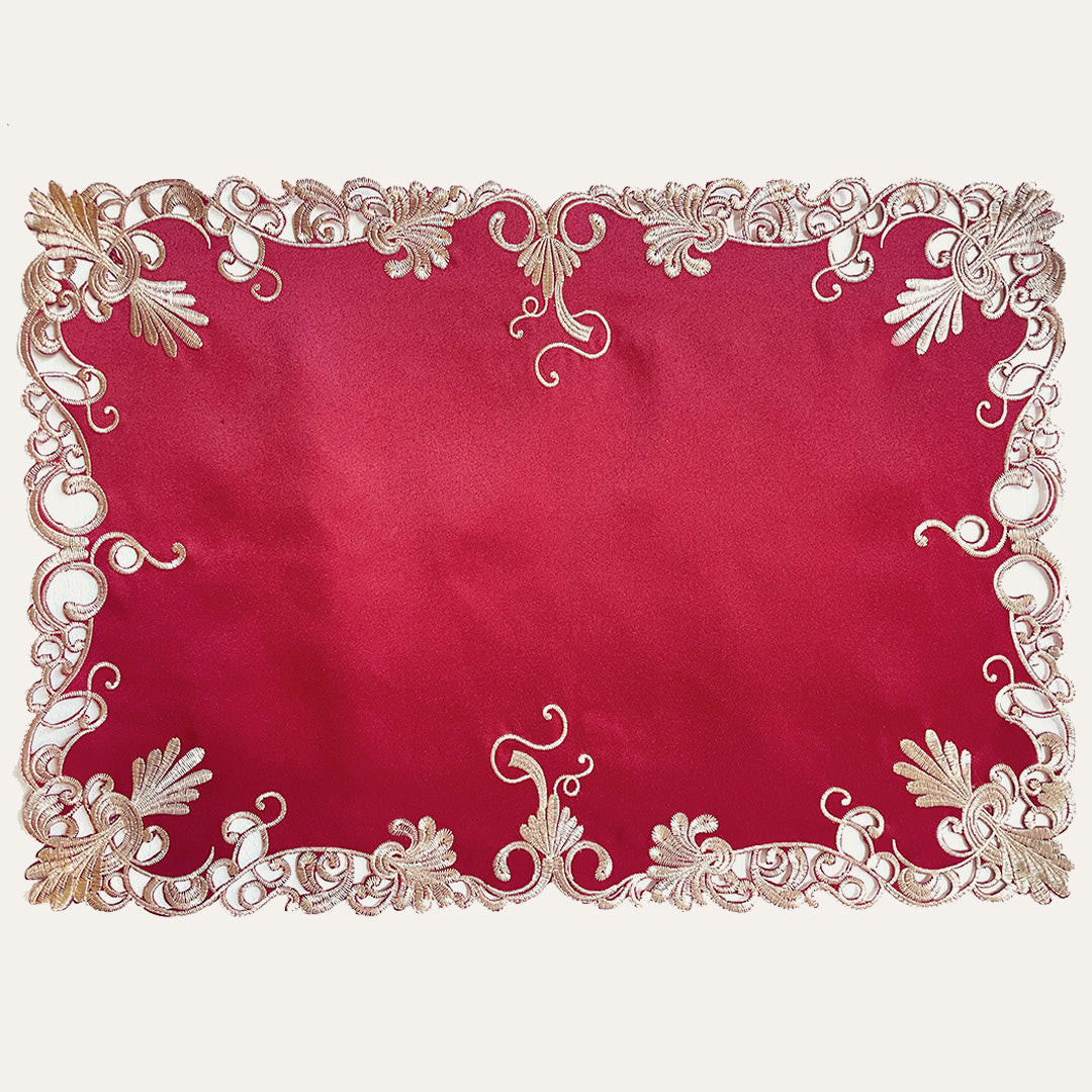 Burgundy Charm – Burgundy Gold Table Placemats, Chantelle Collection Artistic Dining Décor 12*18 inch