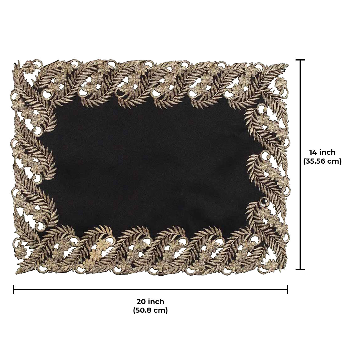 Ebony Bloom – Black Gold Table Placemats, Anyce Collection Elegant Decorative Dining Décor 12*18 inch