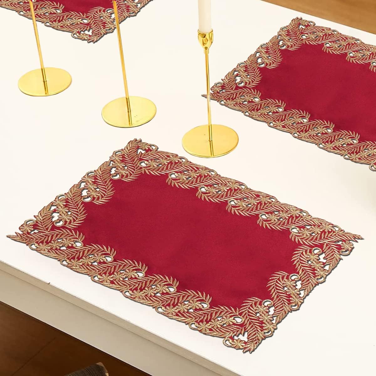 Wine Grace – Burgundy Gold Table Placemats, Anyce Collection Modern Dining Décor 12*18 inch