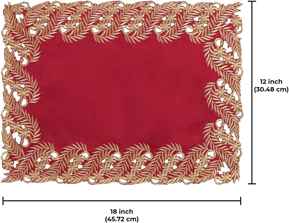 Wine Grace – Burgundy Gold Table Placemats, Anyce Collection Modern Dining Décor 12*18 inch
