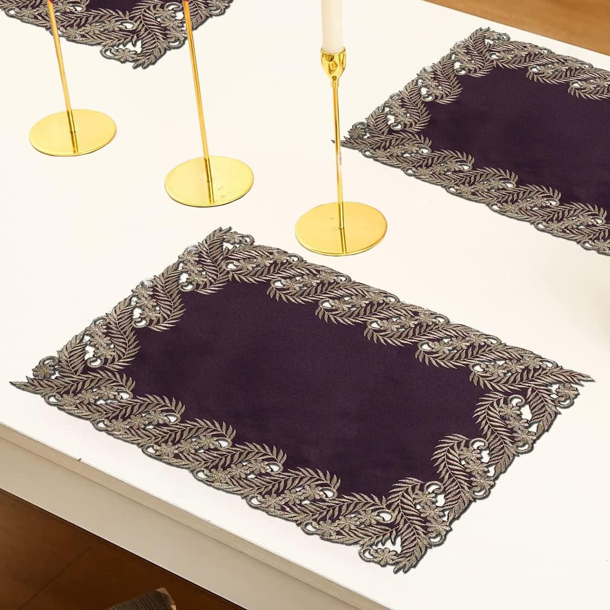 Violet Dream – Plum Gold Table Placemats, Anyce Collection Artistic Dining Décor 12*18 inch