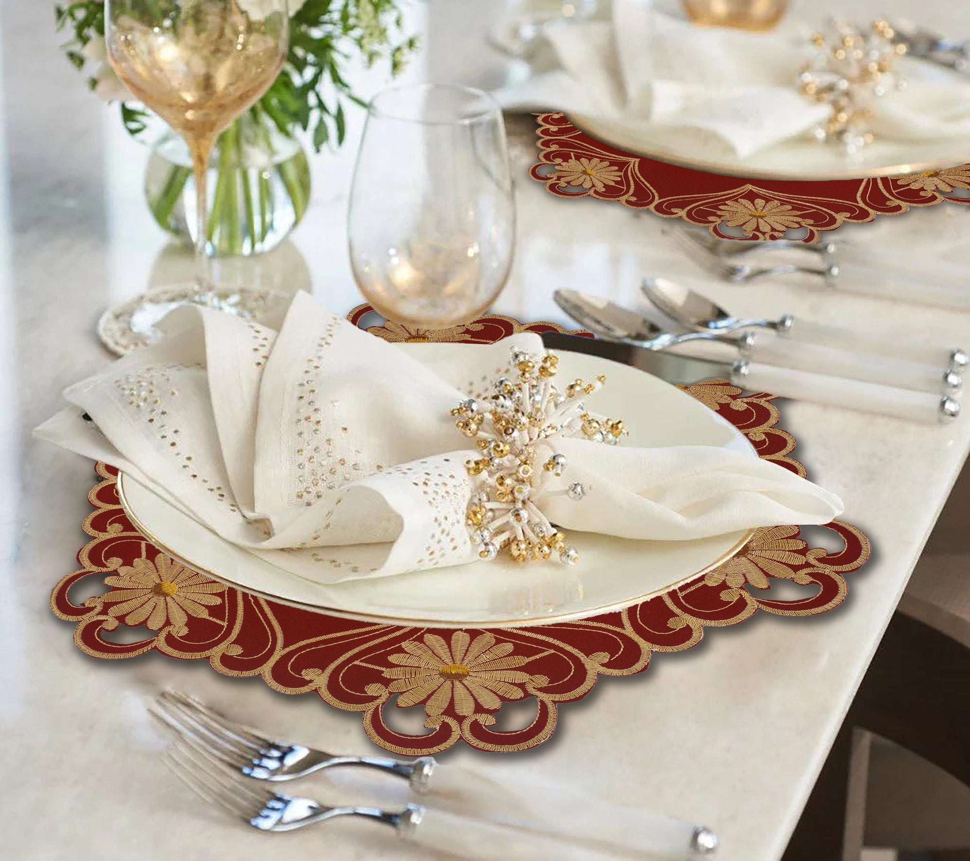 Imperial Red – Gold Lace Red Doilies, The Imperial Red Collection European Embroidery Décor 15 inch