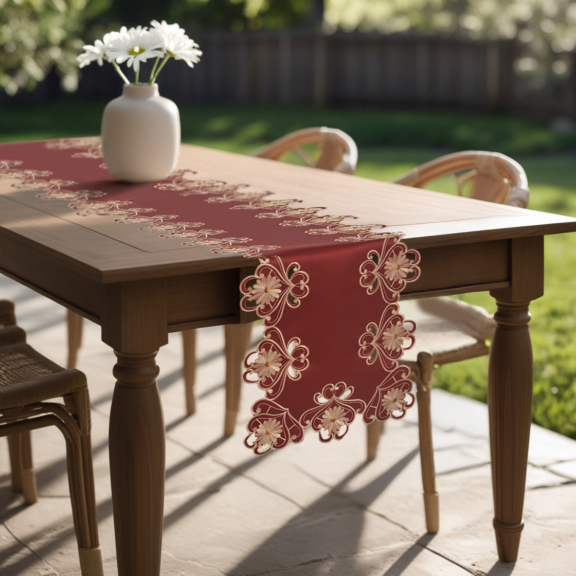 Imperial Red – Gold Lace Red Table Runner, European Embroidery Decorative Dresser Scarf 14*108 inch