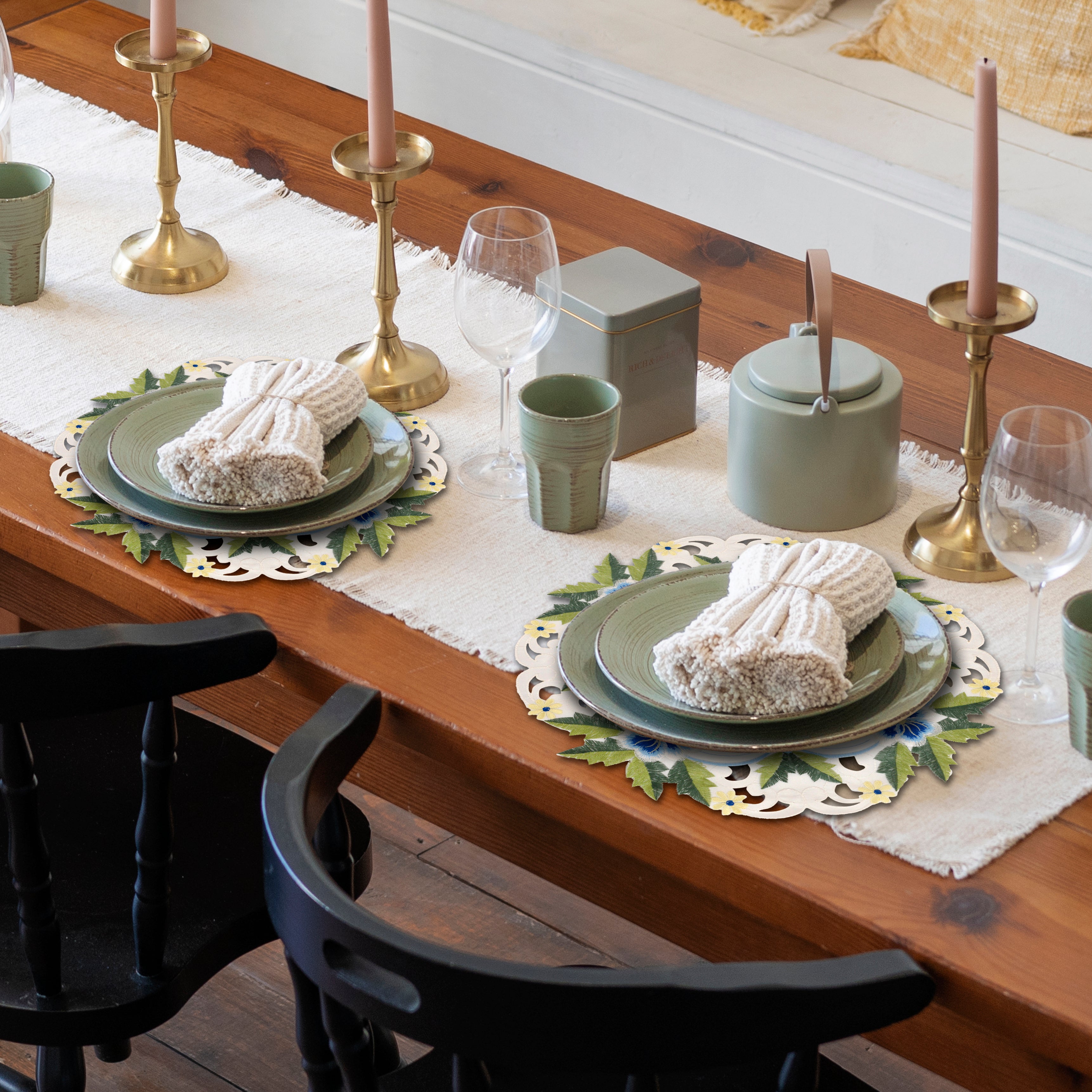 Blue or Green Lace White Doilies - Round Placemats European Embroidery for Dining Table Home Decor Wedding - 15 inches - The Eternal Grace Collection