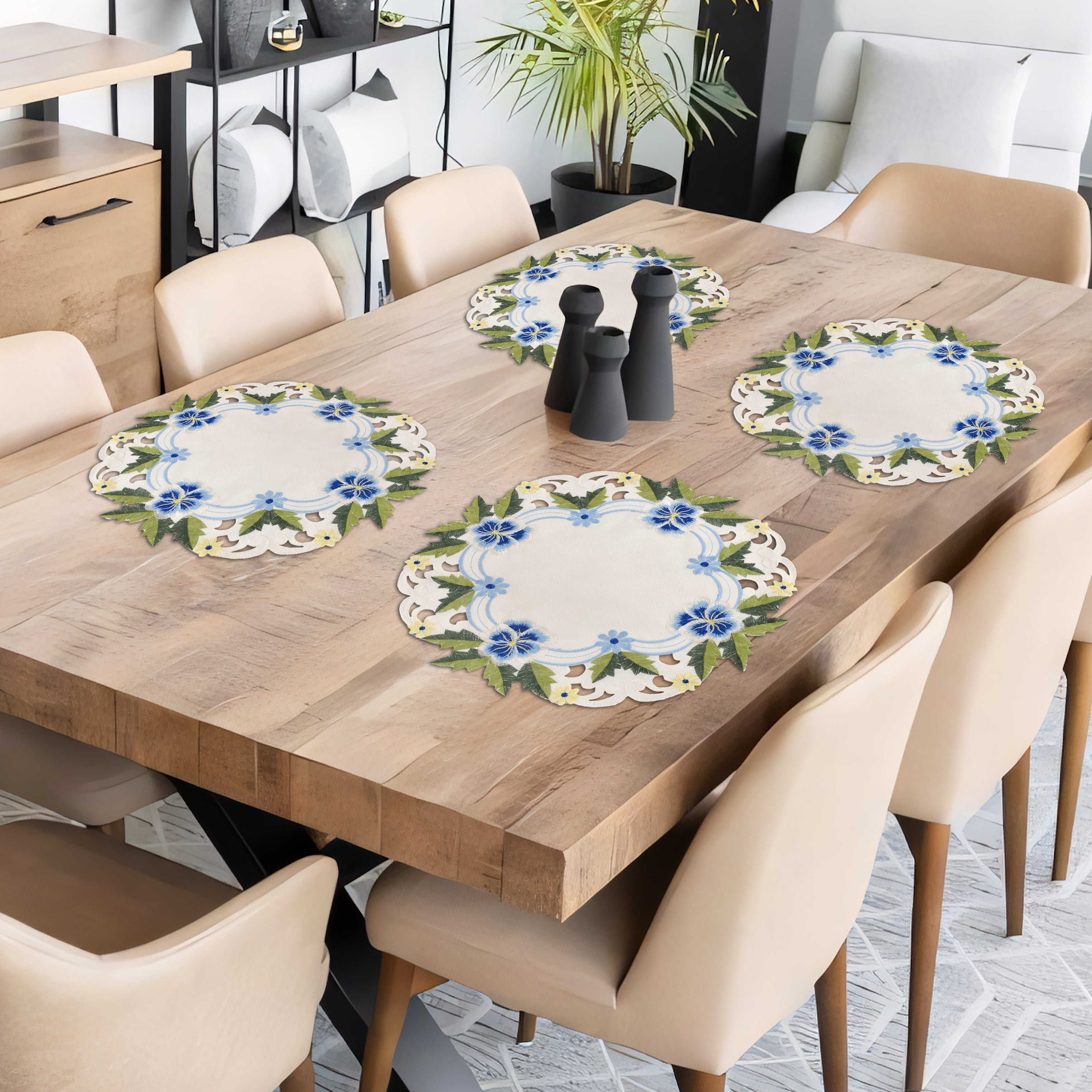 Blue or Green Lace White Doilies - Round Placemats European Embroidery for Dining Table Home Decor Wedding - 15 inches - The Eternal Grace Collection