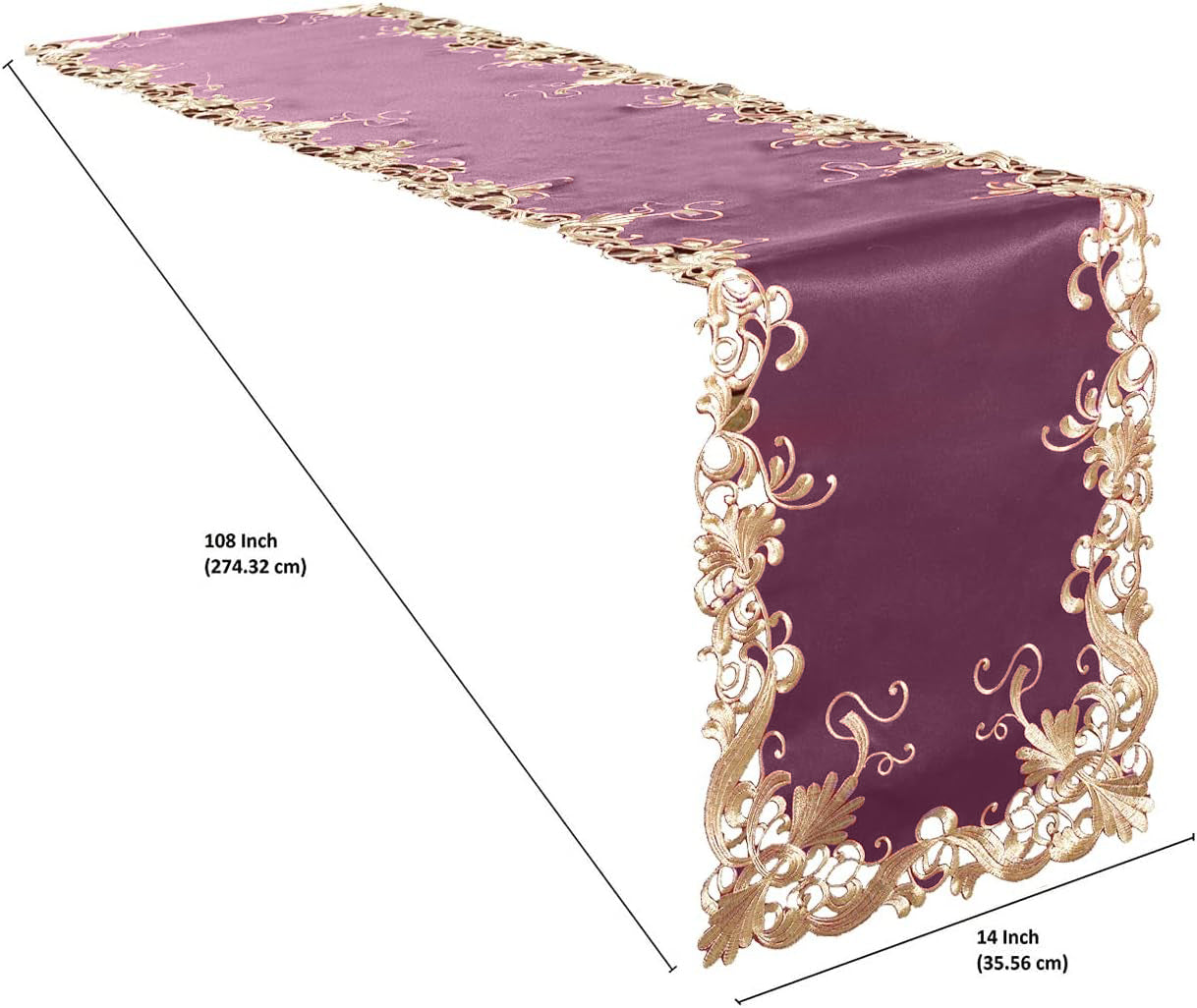 Petal Amethyst – Purple Table Runner, Falling Petals Collection European Embroidered Décor 14*108 inch