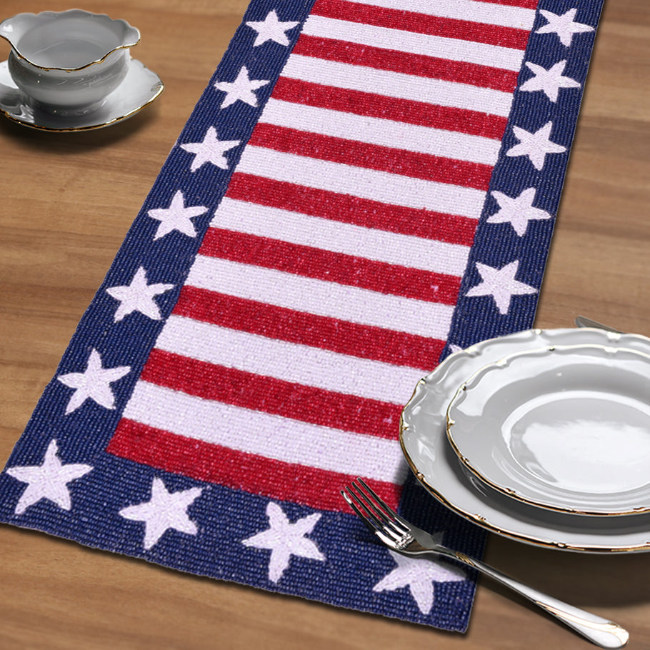 USA Flag Beaded Table Runner 13" x 54"
