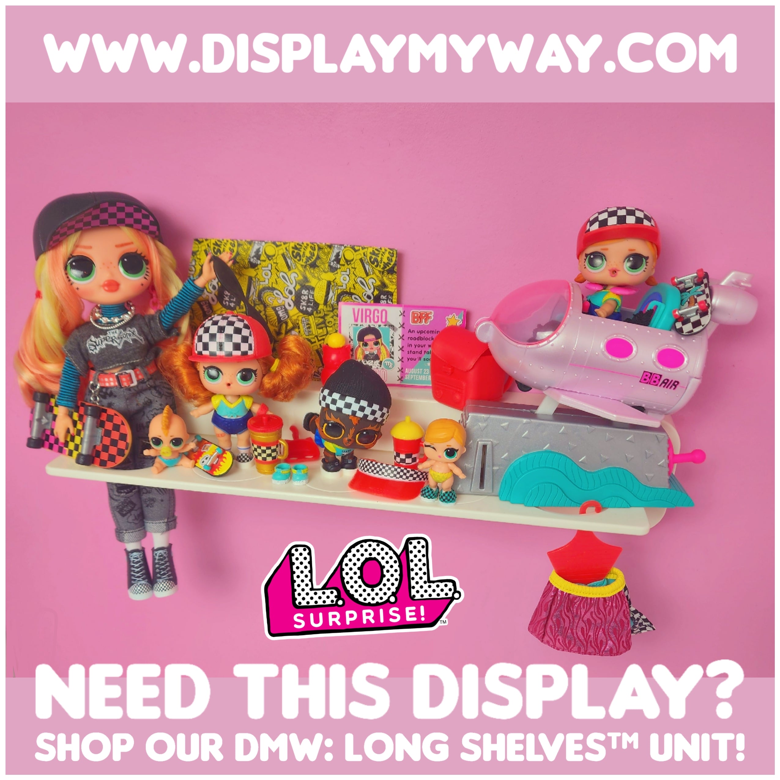3 Customizable Display Shelves (ABS Plastic) Long Shelves Unit