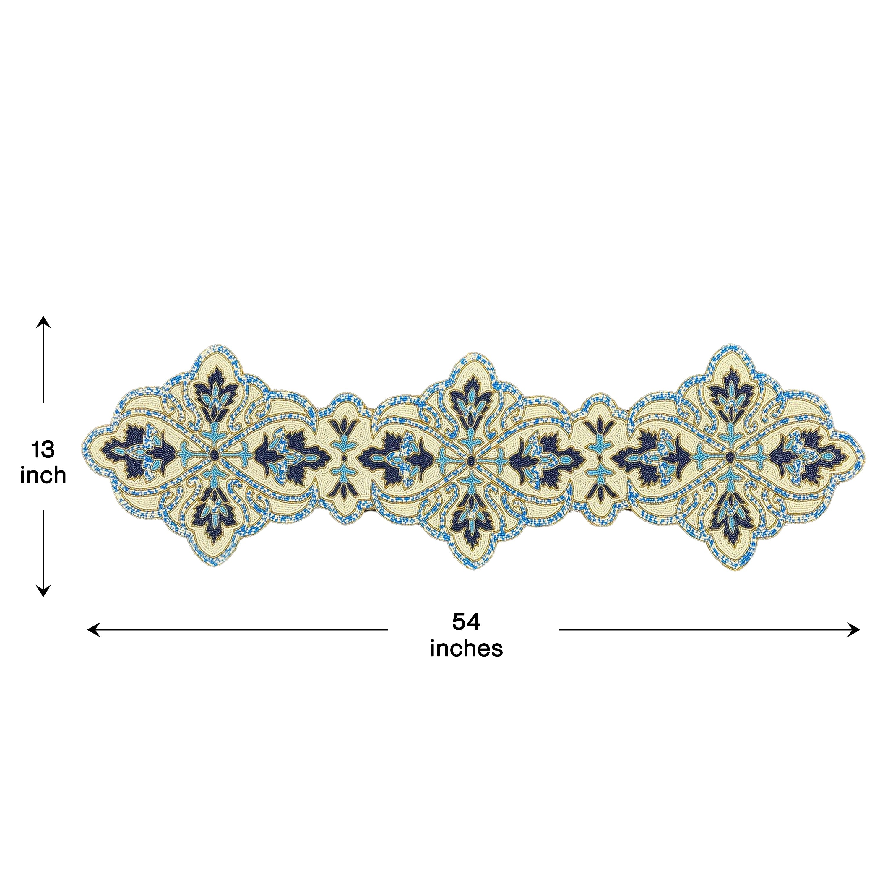 Beaded Table Runner - Blue White 54" x 13"