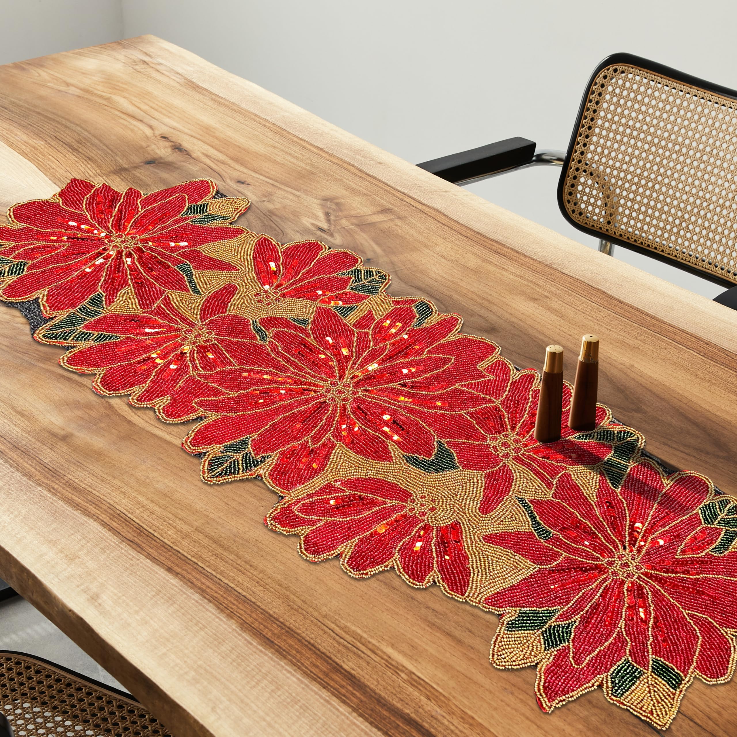 Beaded Table Runner - Christmas Red