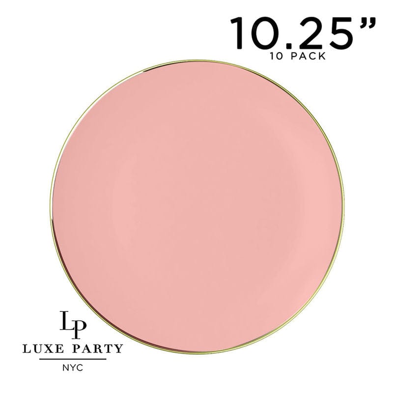 Round Coral and Gold Plastic Plates | 10 Pack