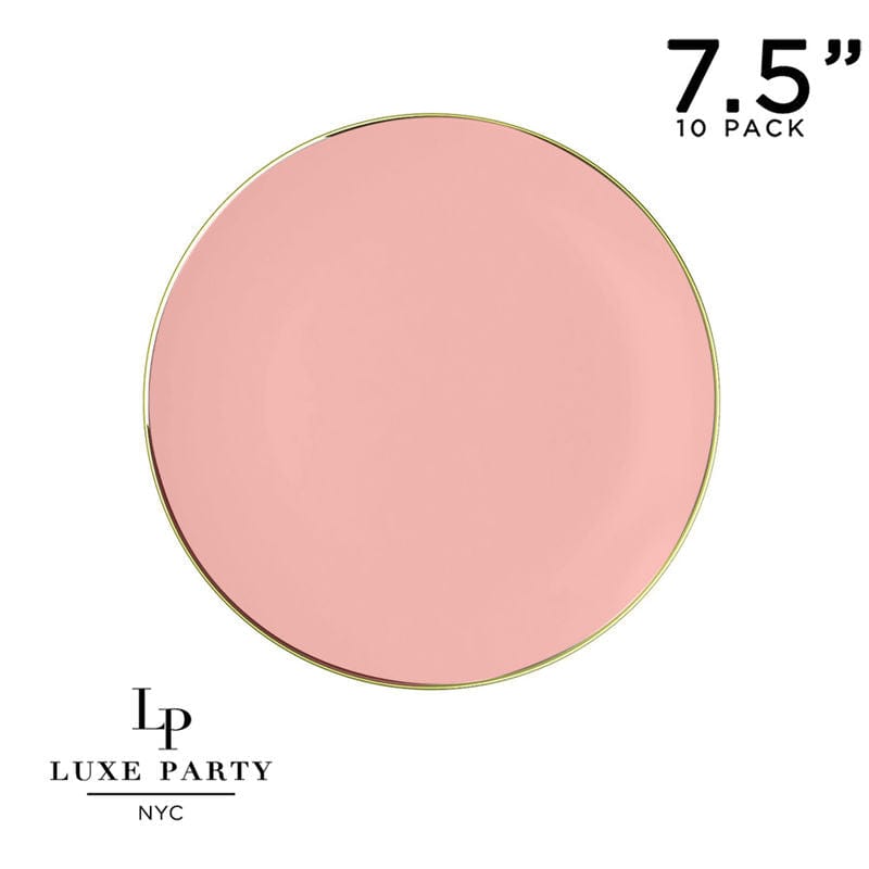 Round Coral and Gold Plastic Plates | 10 Pack