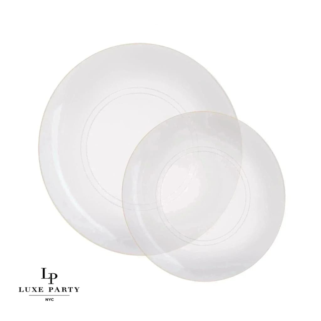 Round Clear and Gold Plastic Plates | 10 Pack