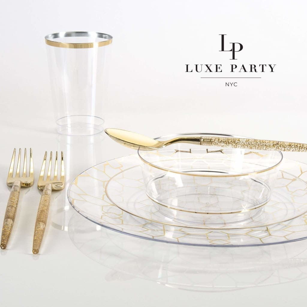 Round Clear and Gold Plastic Plates | 10 Pack