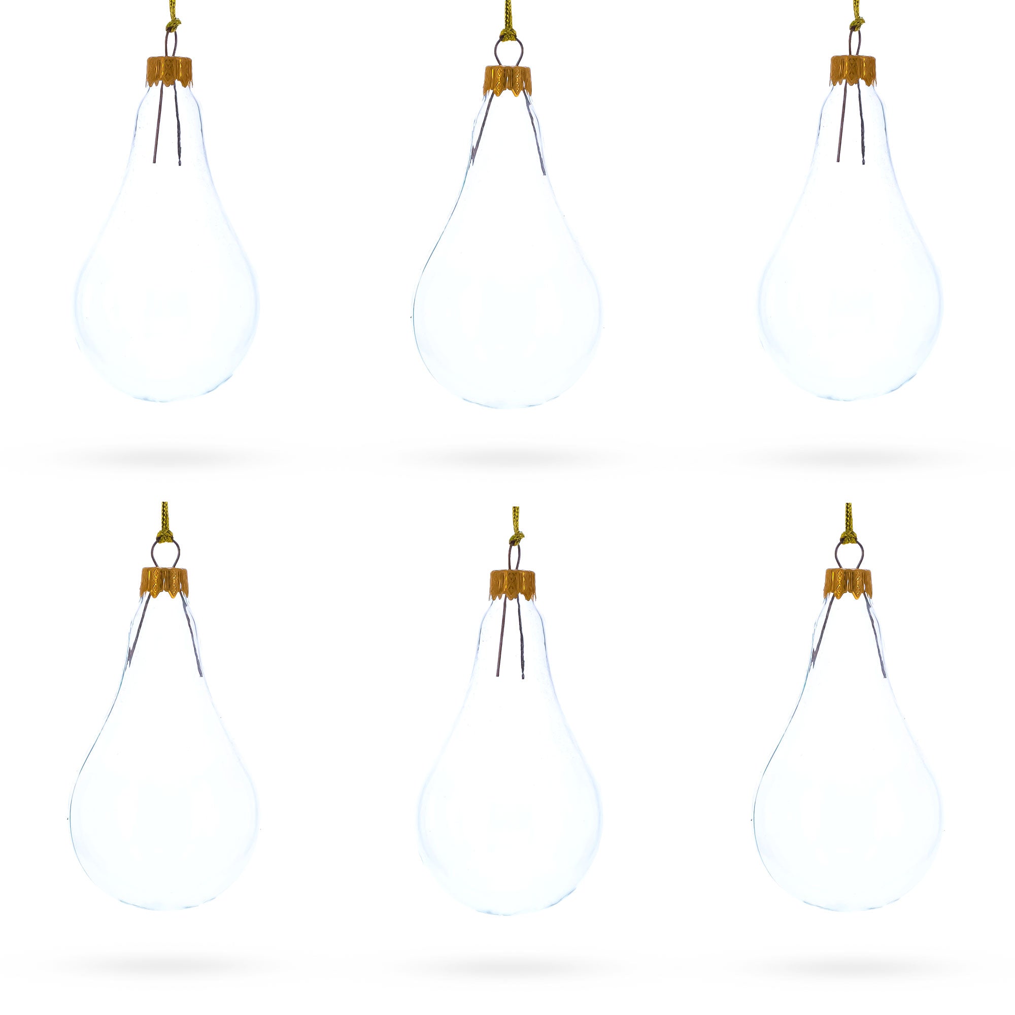 Set of 6 Clear Glass Waterdrop Finial Christmas Ornaments