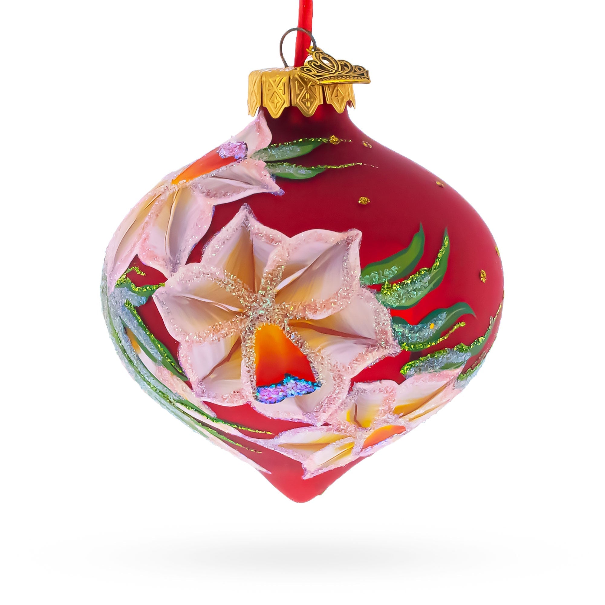 Narcissus Flowers Onion-Shape Finial Glass Christmas Ornament