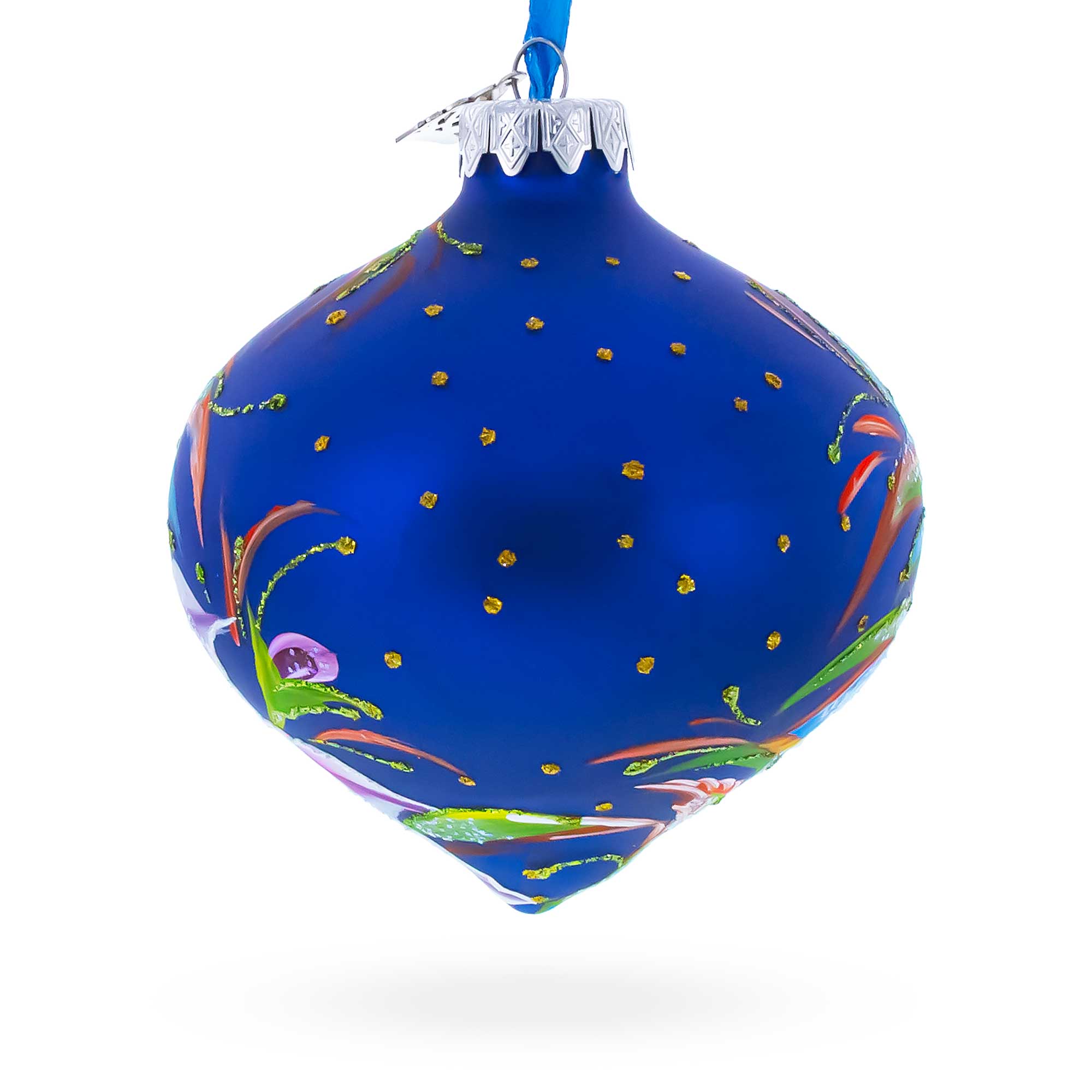 Floral Lilies Onion-Shape Finial Glass Christmas Ornament