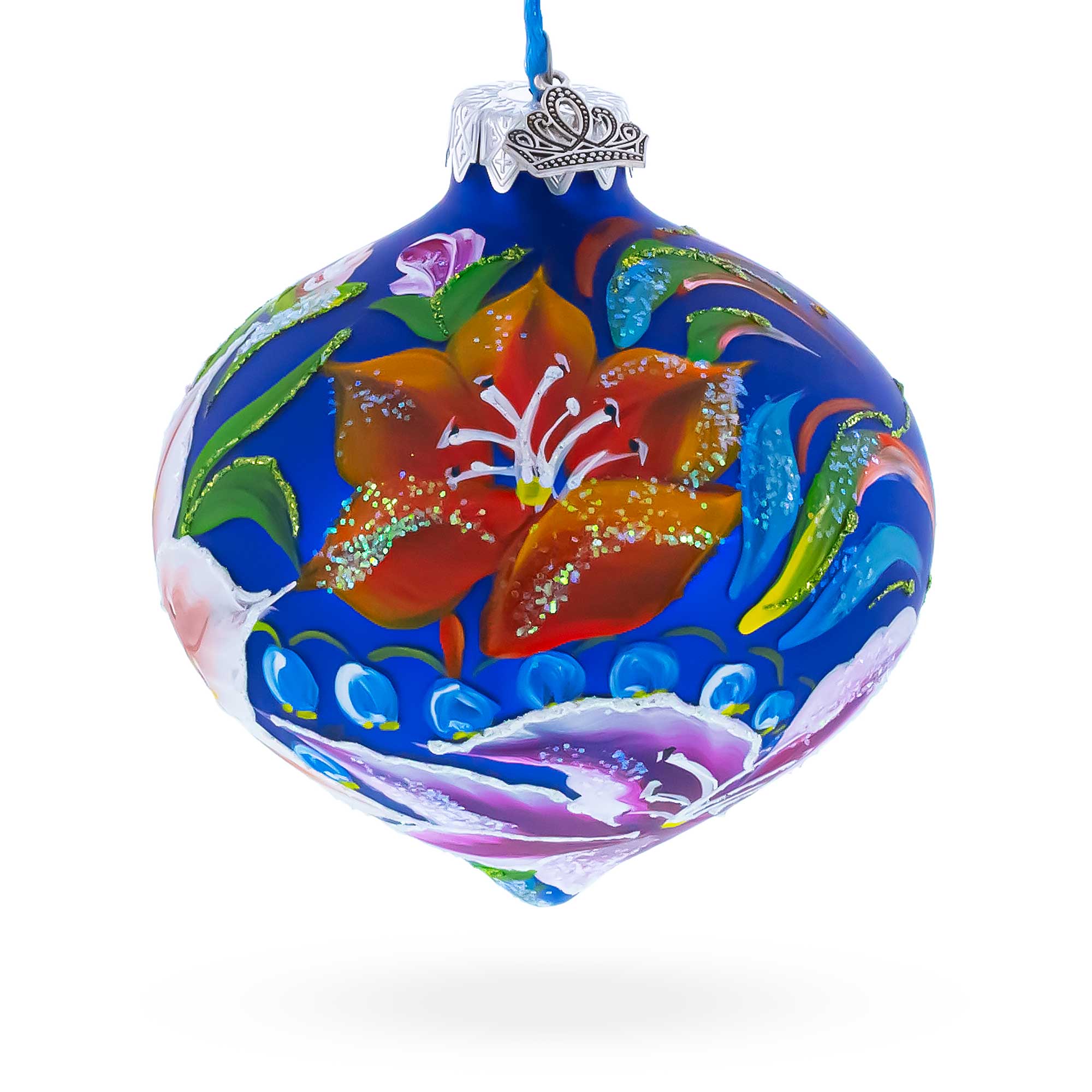 Floral Lilies Onion-Shape Finial Glass Christmas Ornament