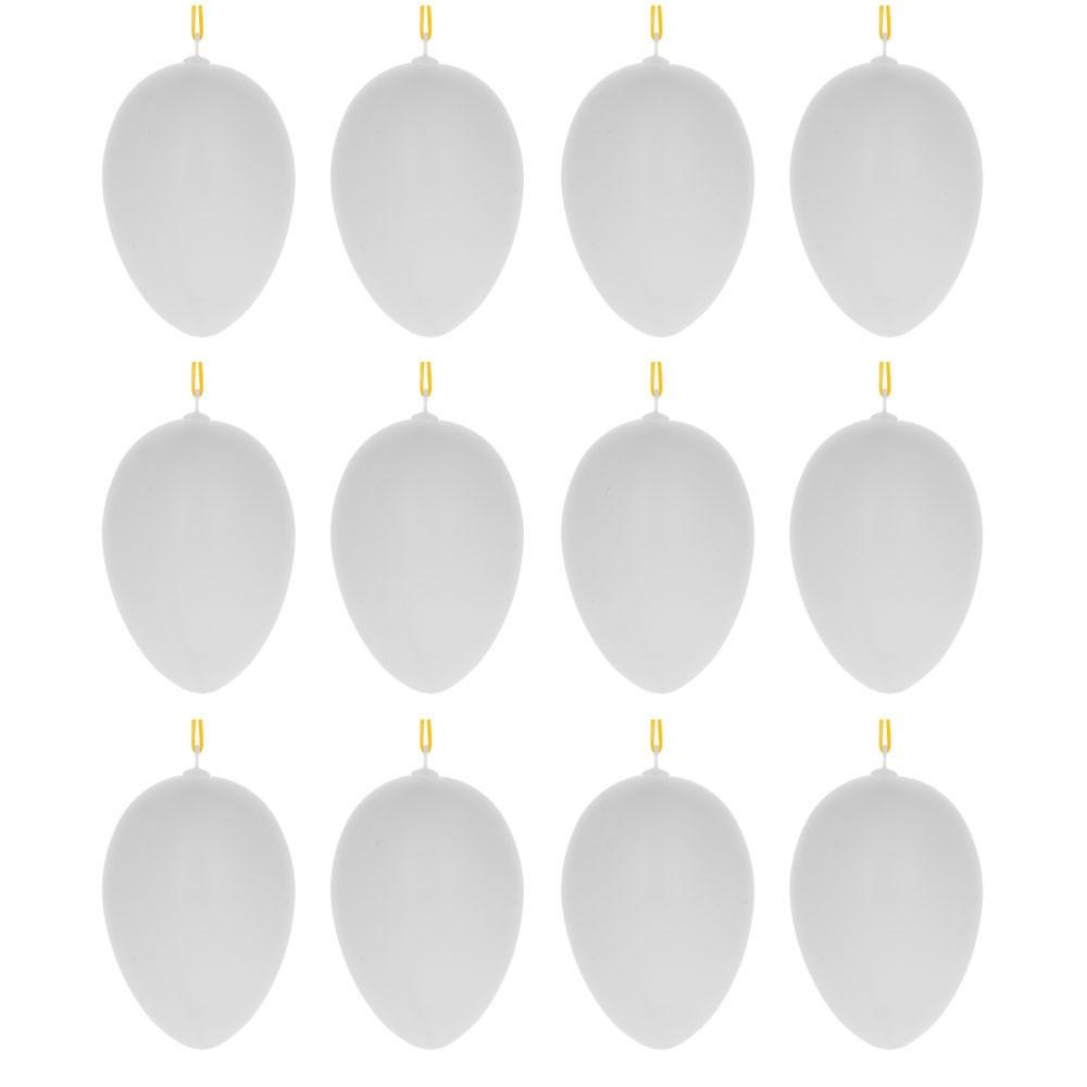 Set of 12 White Blank Hollow Plastic Easter Egg Ornaments 2.6 Inches
