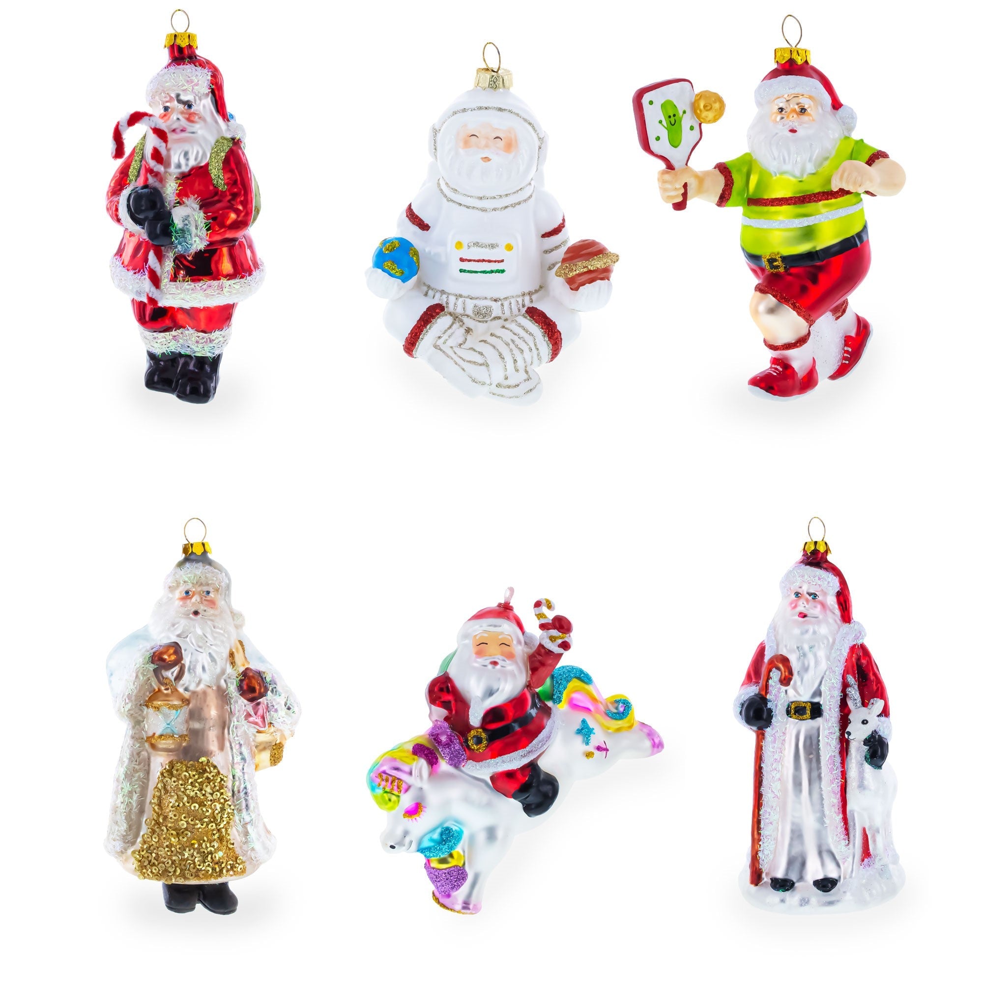 Santa Rainbow Sleigh Ride Glass Christmas Ornament