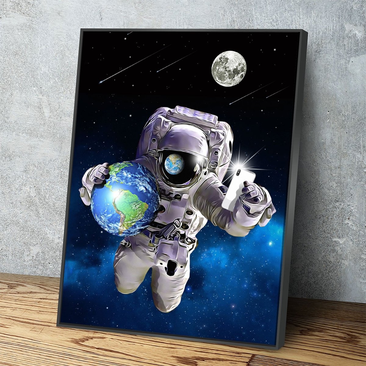 Save The World Selfie Canvas Wall Art, Space Decor, Astronaut Art Canvas