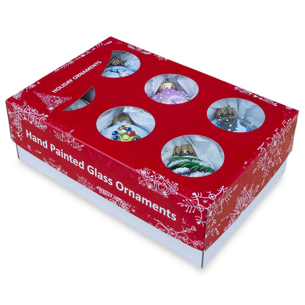 Set of 6 Santa Claus and Friends Glass Christmas Ornaments