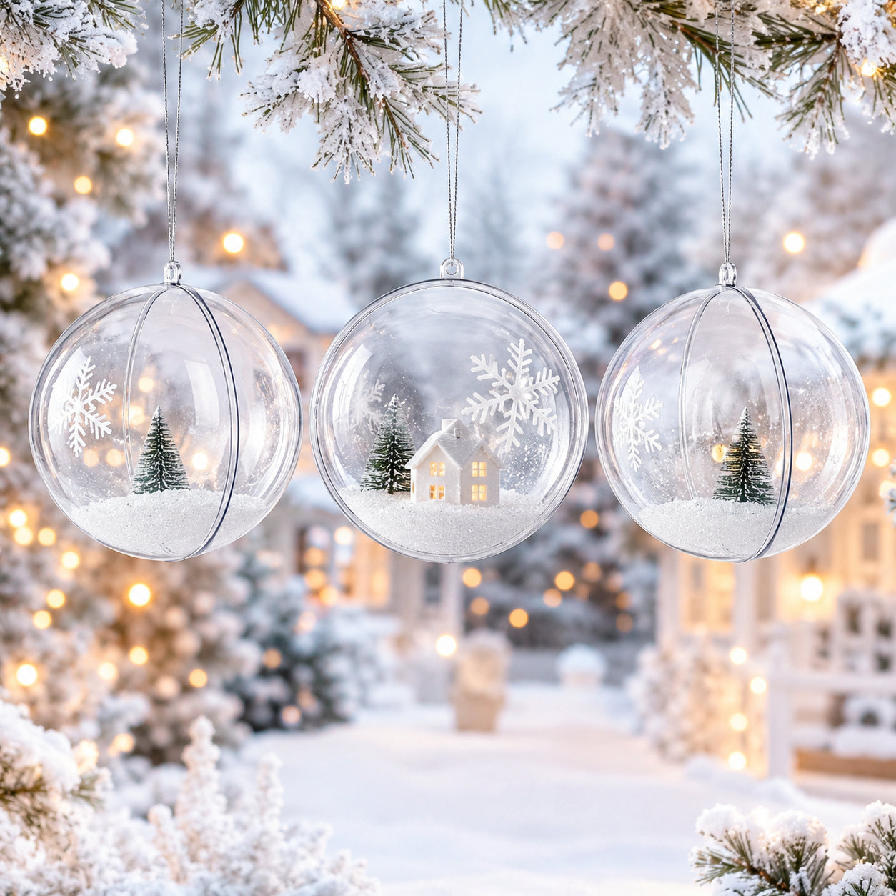 Set of 3 Clear Plastic Ball Ornaments 3.45 Inches (88 mm)