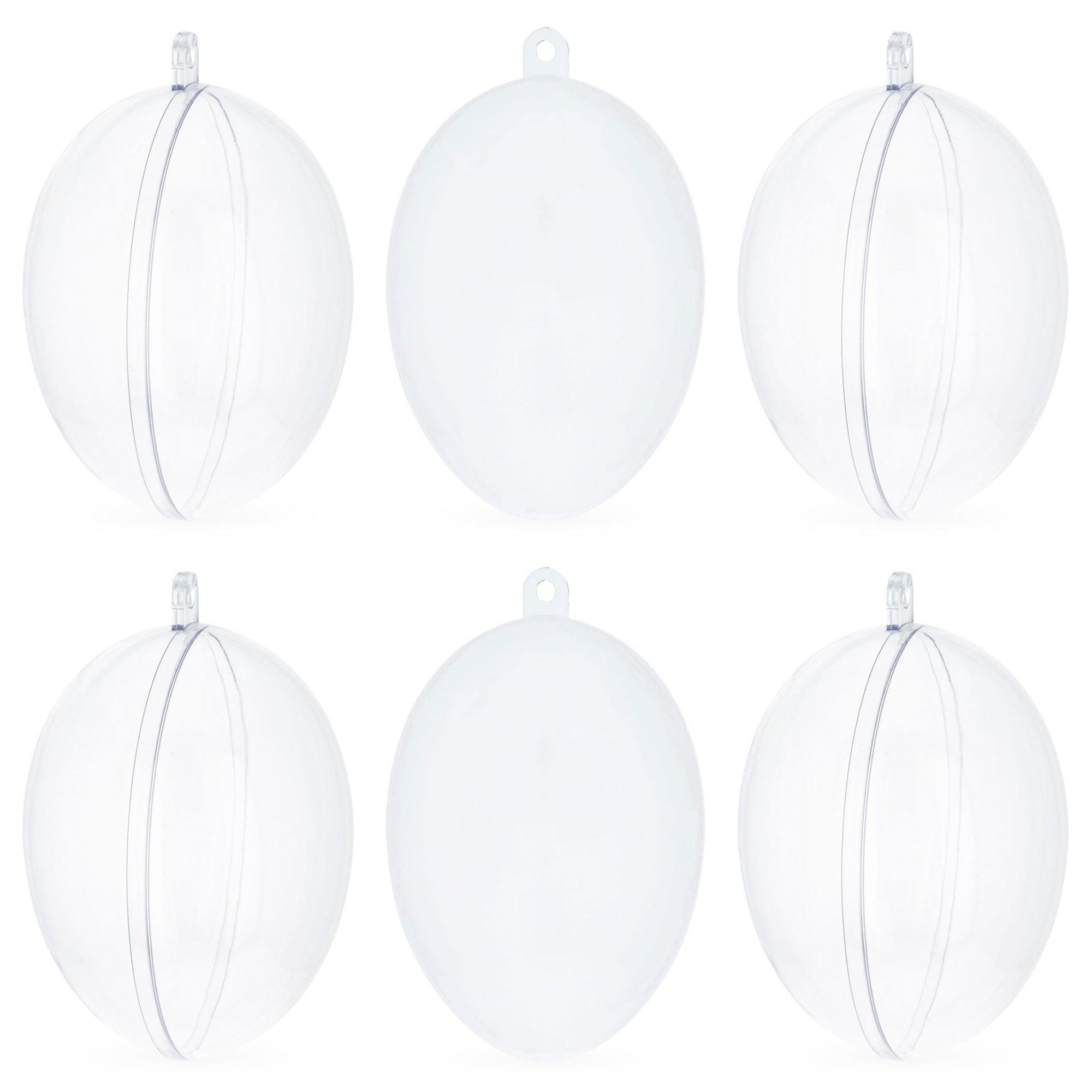 Set of 6 Clear Plastic Egg Ornaments 2.7 Inches