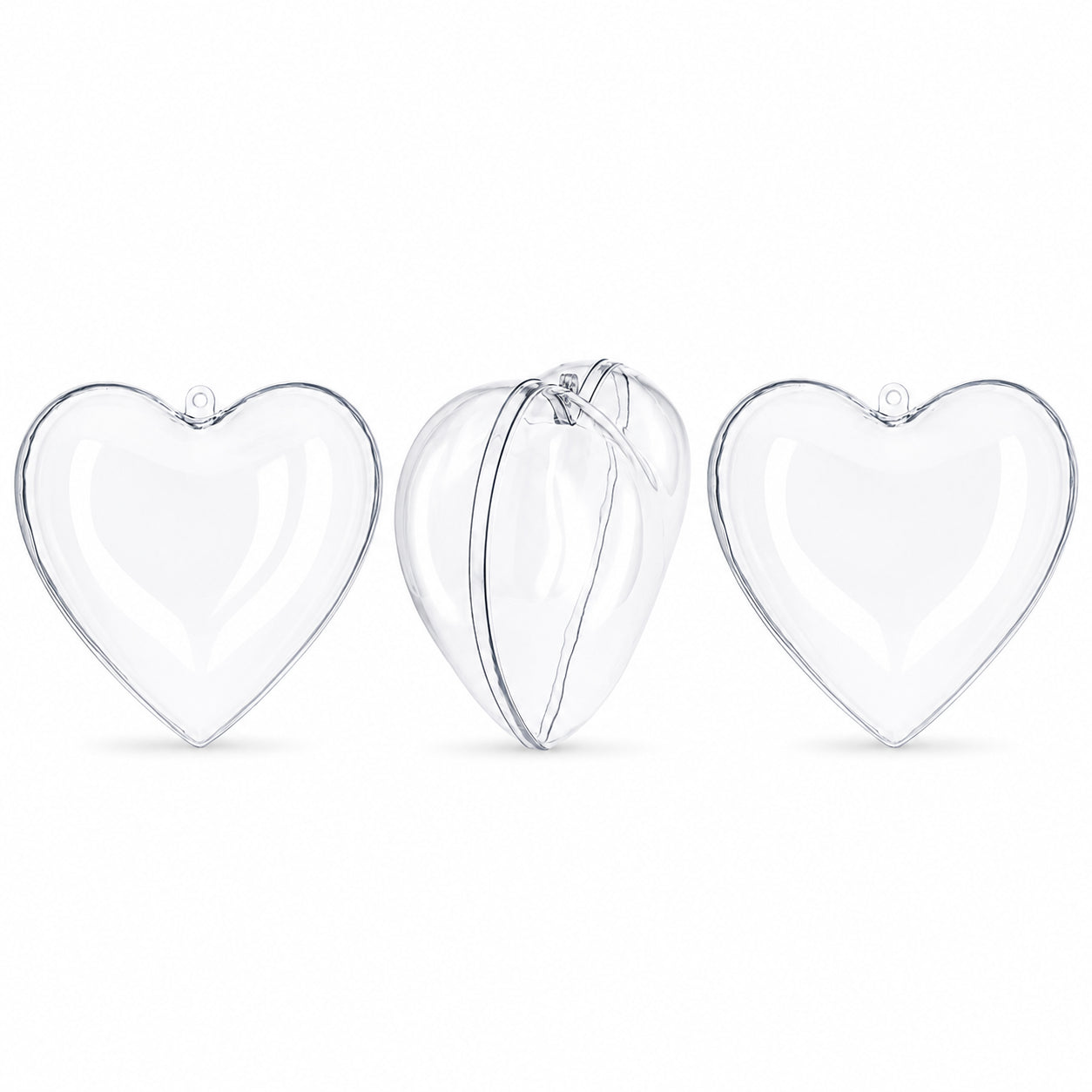 Set of 3 Clear Plastic Heart Ornaments 3.85 Inches (98 mm)