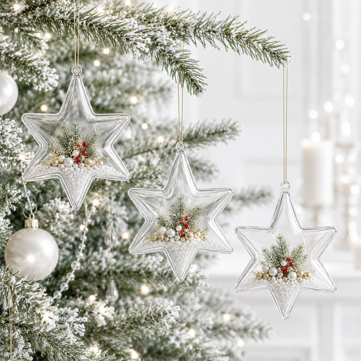 Set of 3 Clear Plastic Hexagon Ornaments 4 Inches