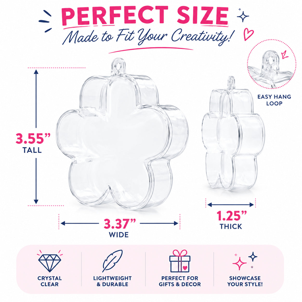 Clear Plastic Flower Ornament  3.55 Inches (90 mm)