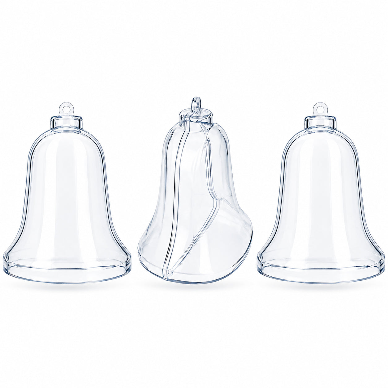 Set of 3 Clear Plastic Bell Ornaments 3.7 Inches (94 mm)