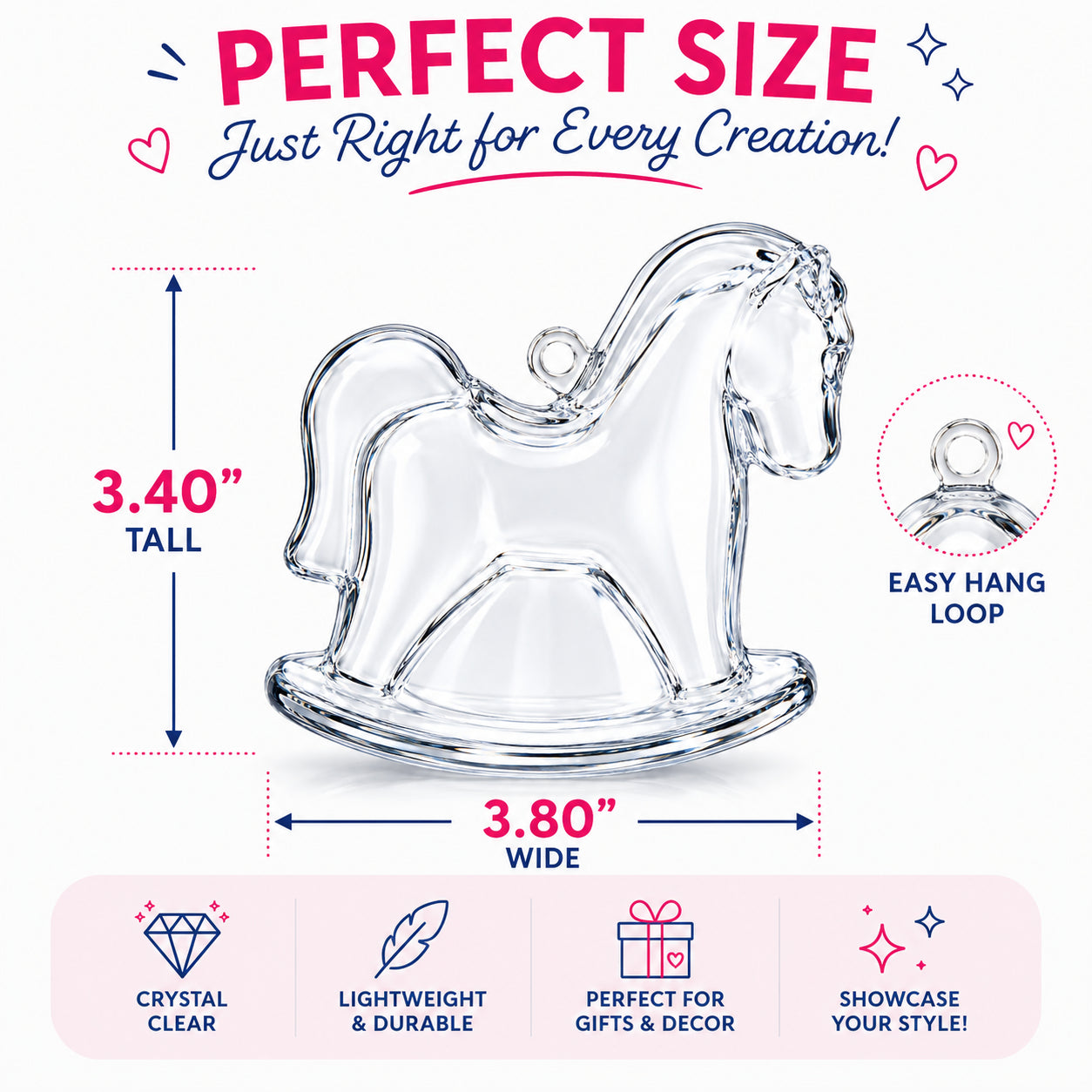 Clear Plastic Rocking Horse Ornaments 3.4 Inches (86 mm)