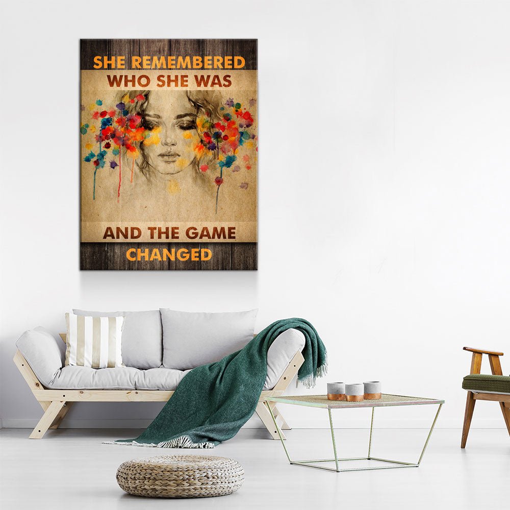 She Remembered Who She Was And The Game Changed Canvas Wall Art, Women Motivational Art, Inspirational Decor