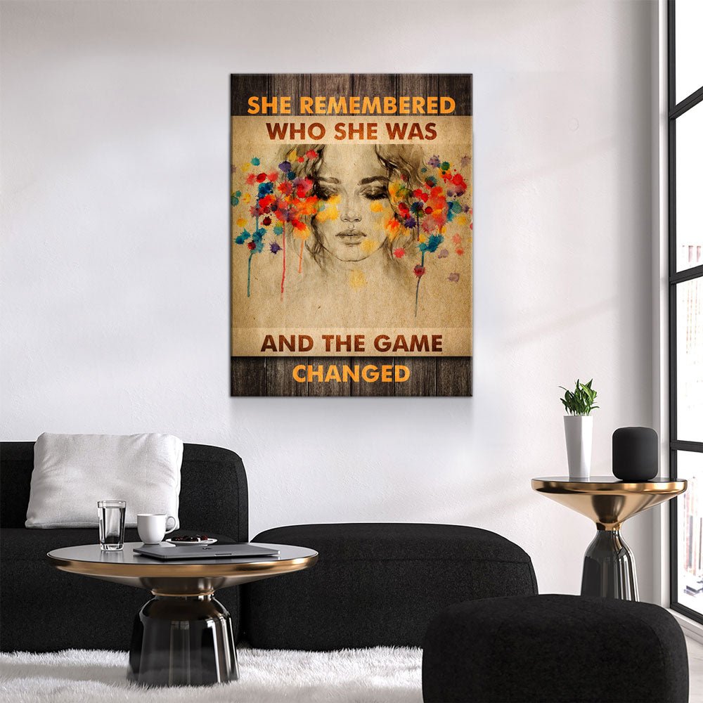 She Remembered Who She Was And The Game Changed Canvas Wall Art, Women Motivational Art, Inspirational Decor