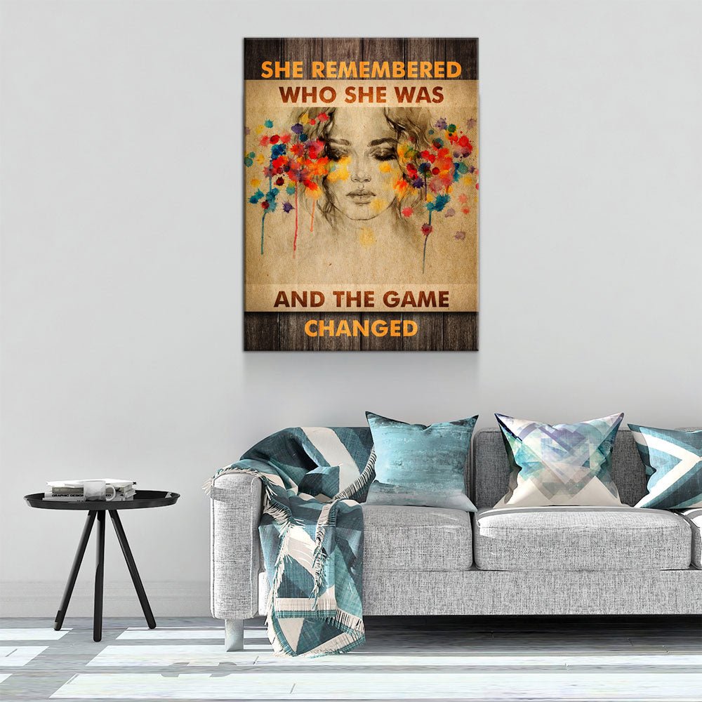 She Remembered Who She Was And The Game Changed Canvas Wall Art, Women Motivational Art, Inspirational Decor