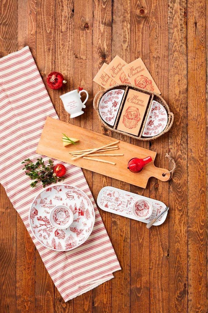 Christmas Red Toile Chip & Dip Set