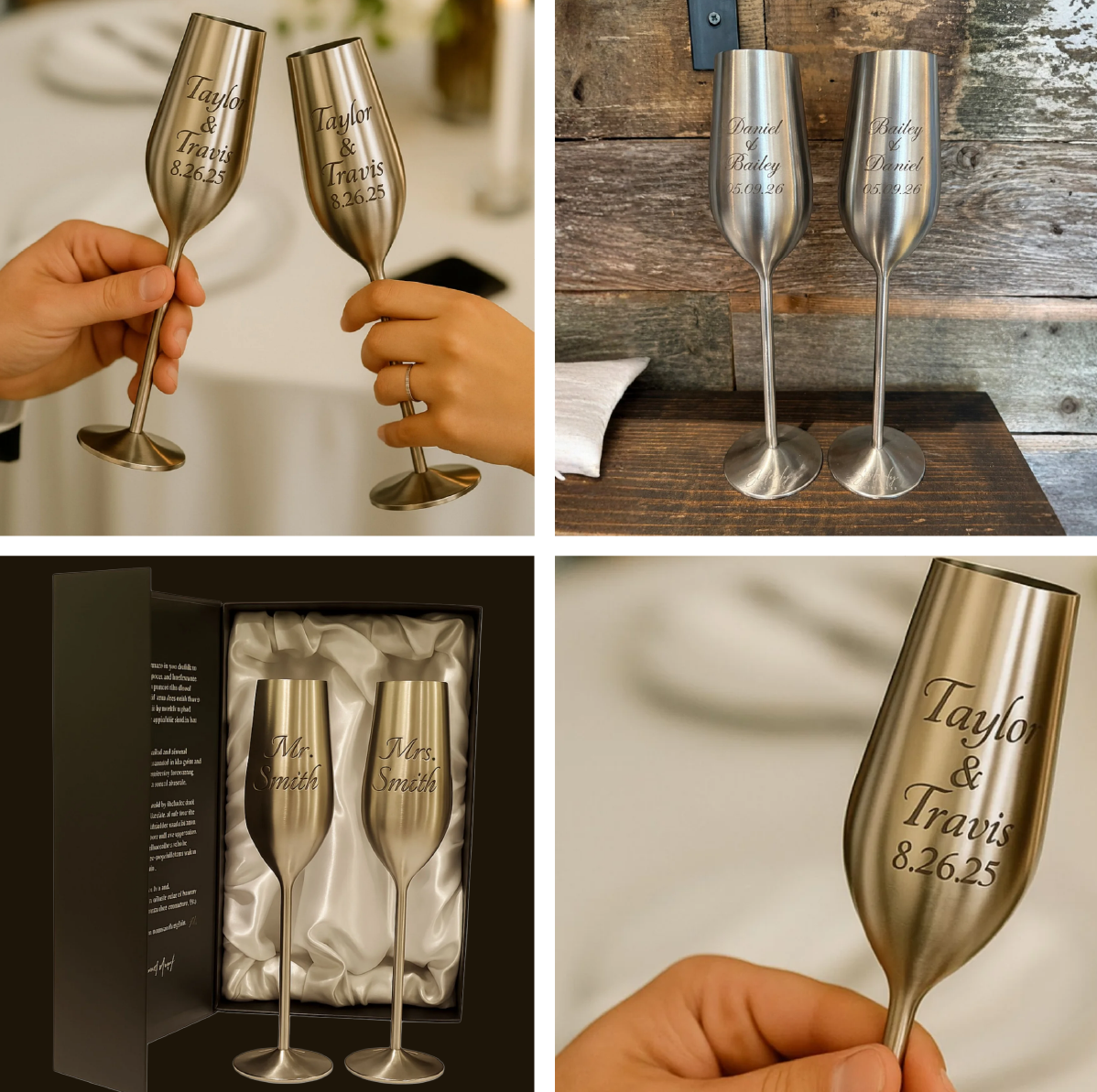 Silver Personalized Champagne Flutes Set of 2, 7.5 Ounces (221.80 ml)