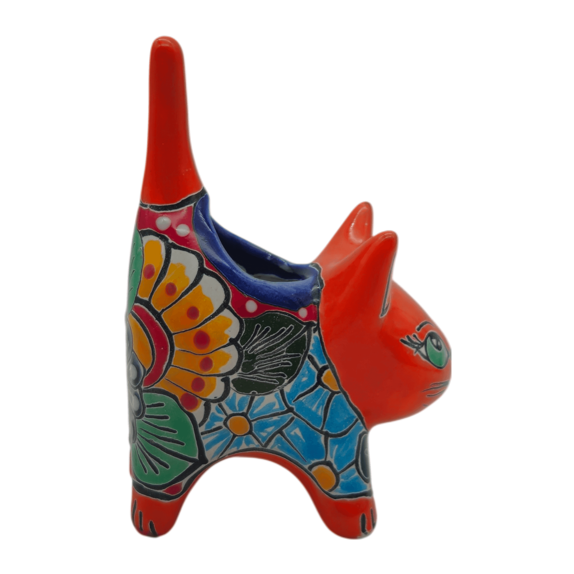 Small Talavera Cat Planter | Colorful Mexican Ceramic Decor