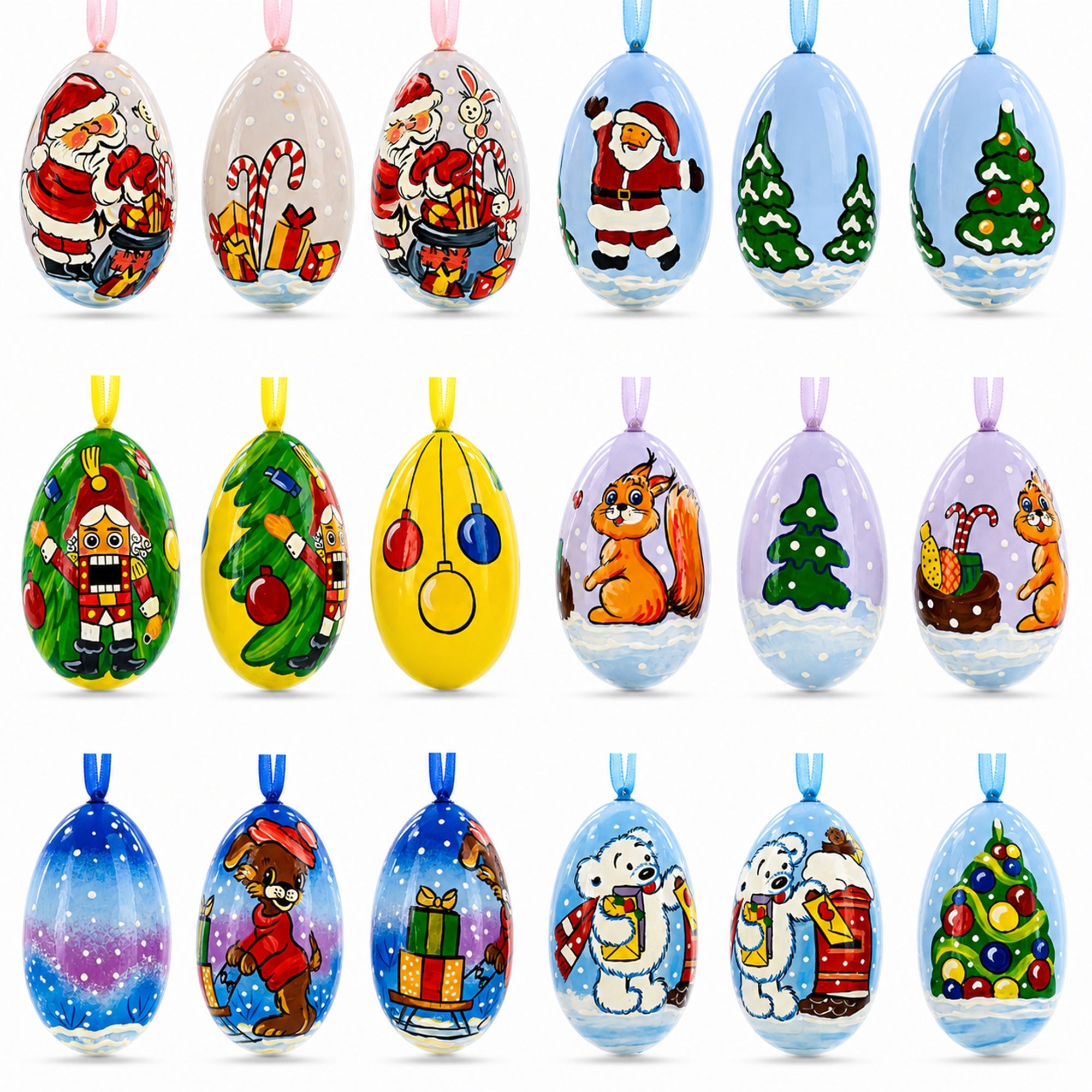 Santa, Nutcracker, Bear, Dog and Squirrel Wooden Christmas Ornaments 3 Inches
