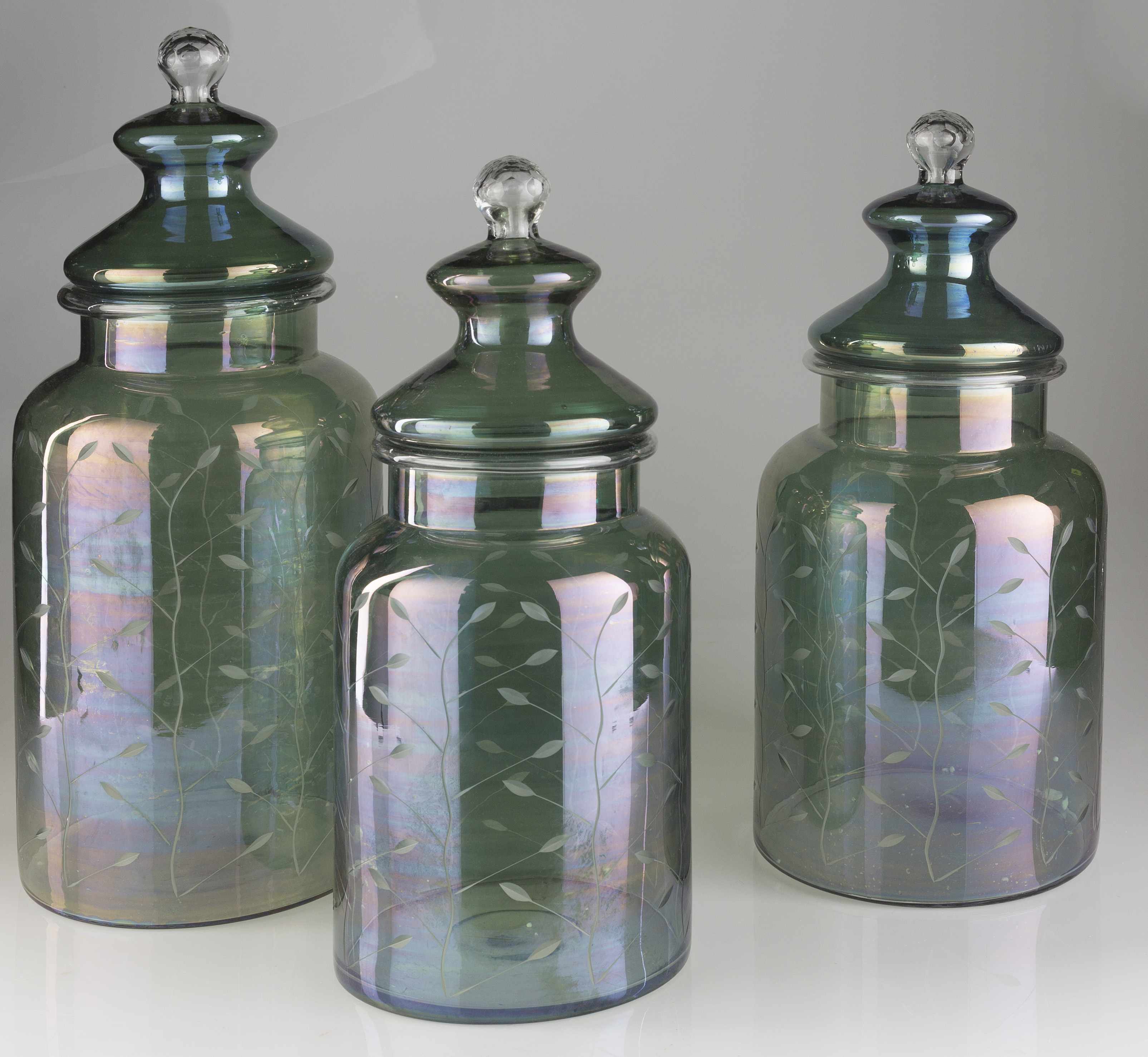 Stewartville Green Etched Glass Jar