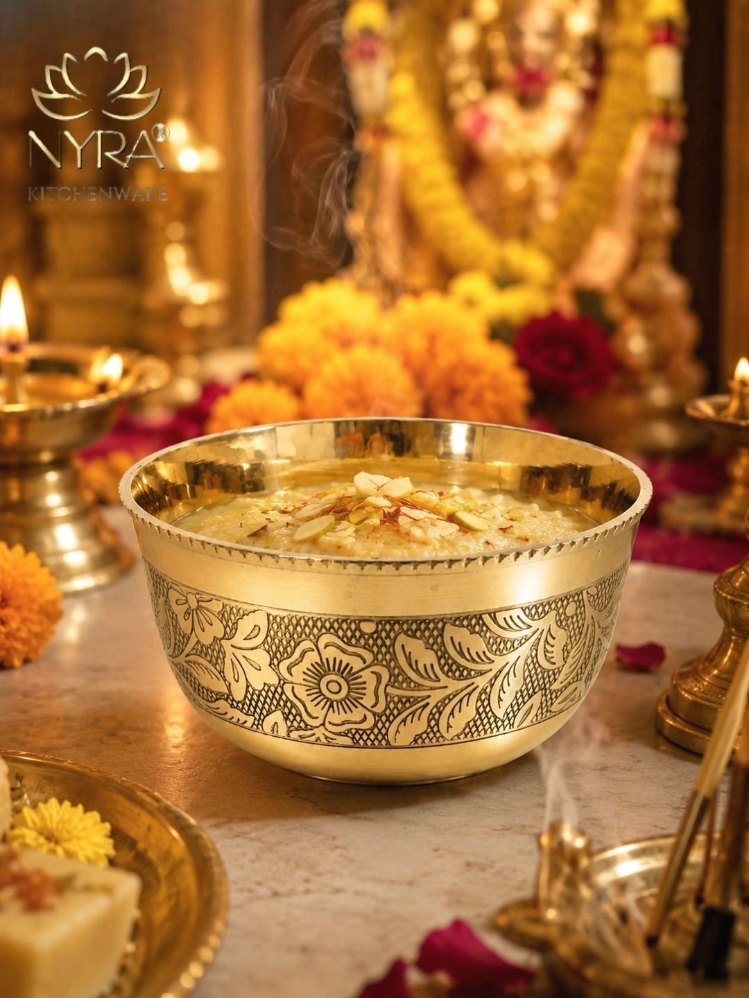 Traditional Brass/Peetal Katori | Embedded Floral Design 1pcs