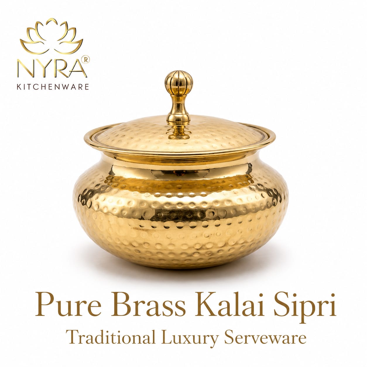 Handcrafted Artisan Brass Sipri Handi with Lid - Traditional Indian Kalai Coated | elegant Heritage Hammered Cookware & Tableware