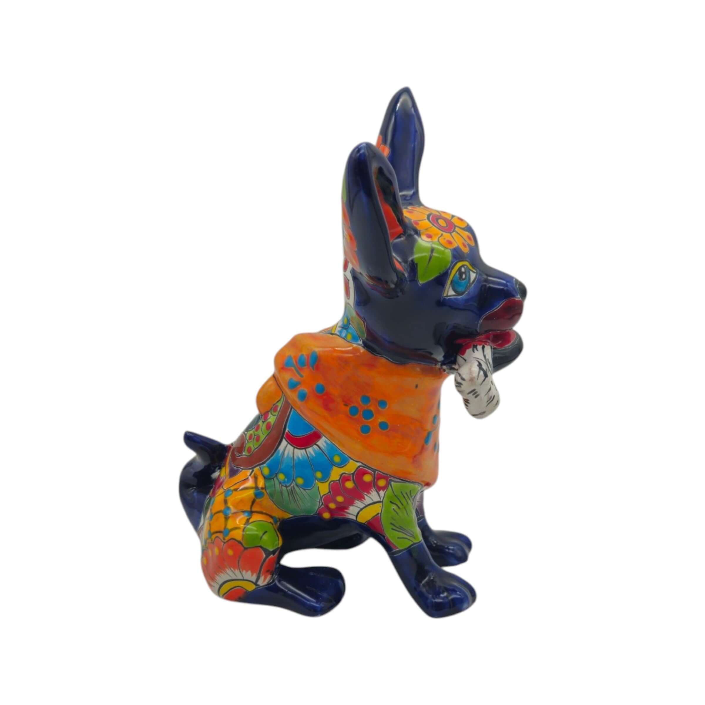 Talavera Chihuahua Dog Statue With Bone | Colorful Decor