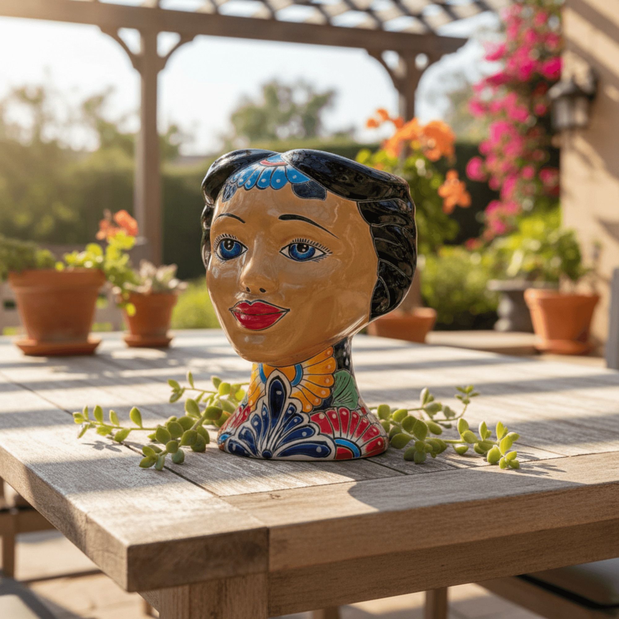 Talavera Lady Head Planter | Floral Folk Art