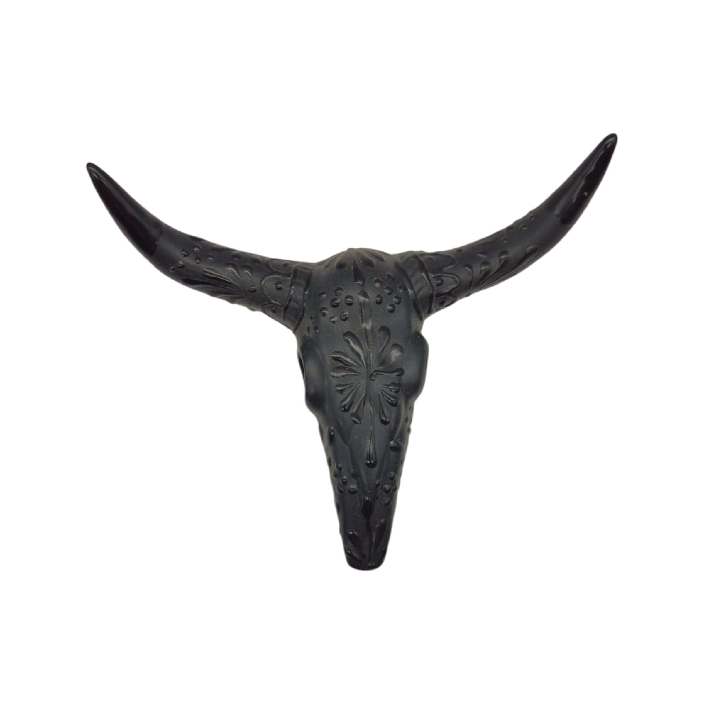 Talavera Longhorn Wall Art | Matte Black Bull Skull Decor